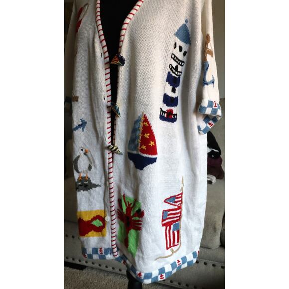 Vintage 80s 90s The Quacker Factory Cardigan Nautical Sailboat Lighthouse 1X - Picture 10 of 10